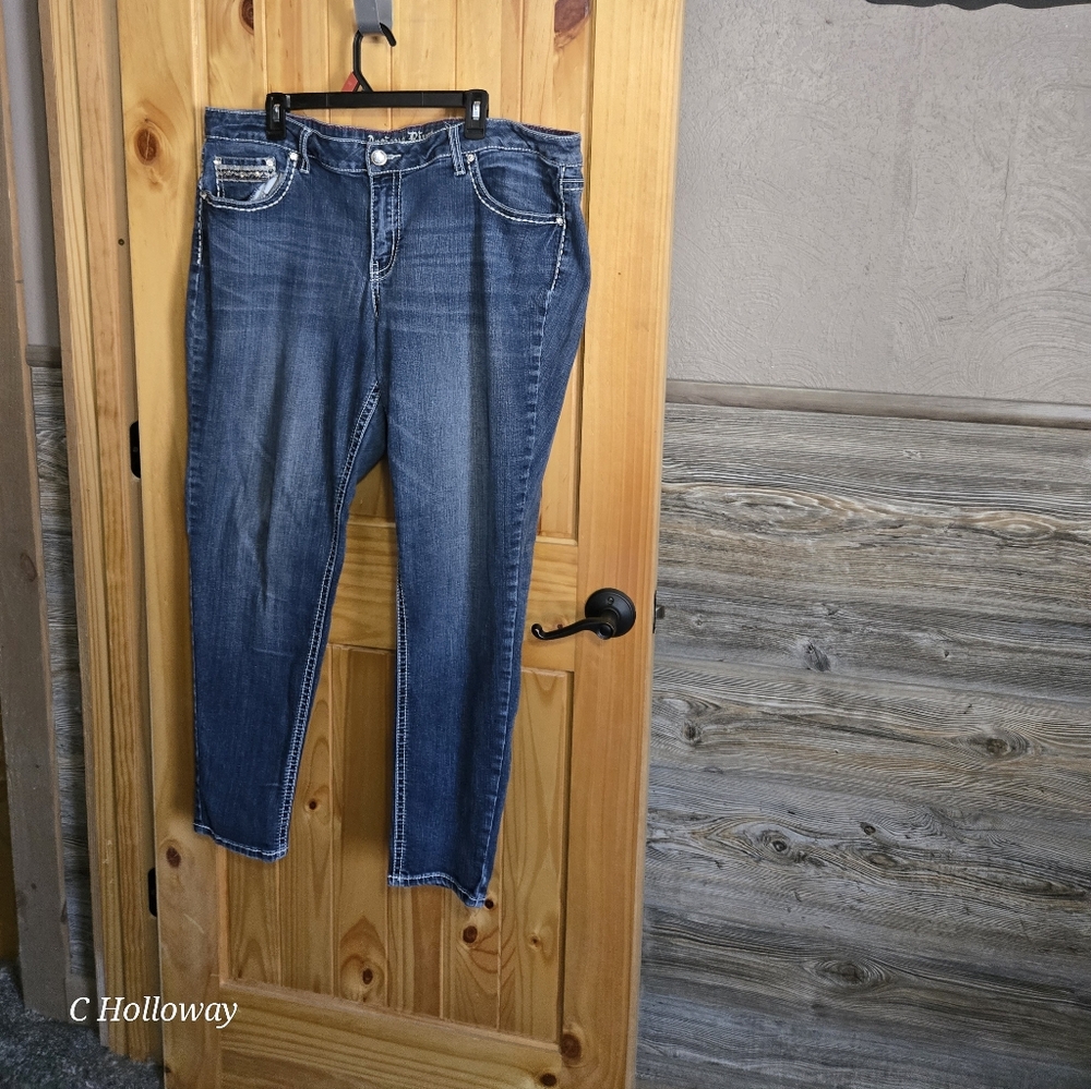 Womens Antique Rivet Cross Pocket Bling Jeans Plus Size 22W  Skinny Ankle